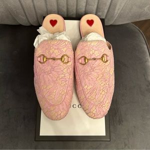 Gucci Princetown Slipper Mules Pink Lace 38